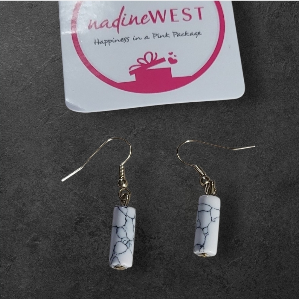 NWT Nadine West Gold & Marble Tube Dangle Earrings ~3/4"